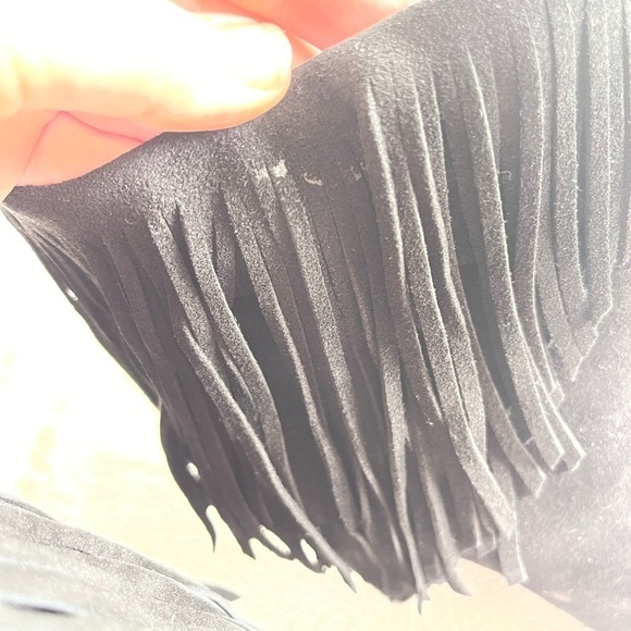 Steve Madden Payyton fringe leather black point toe heel bootie - Picture 3 of 9